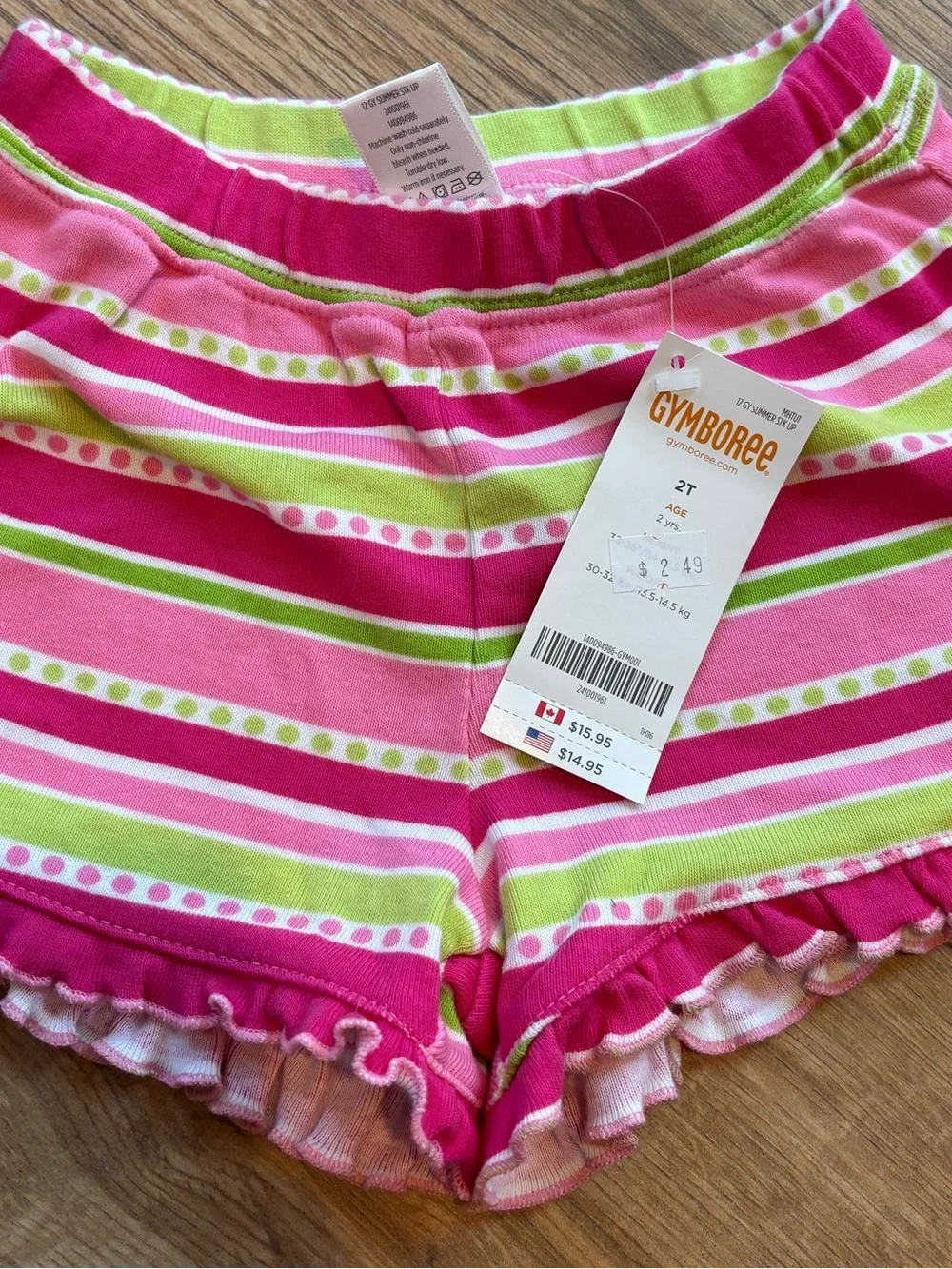 NWT Gymboree Pink Green Stripe Cotton Pull On Shorts Ice Cream Sweetie Girl 2T